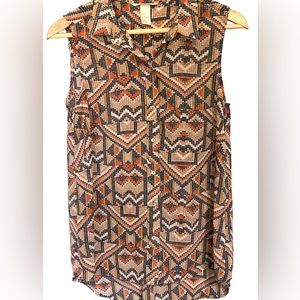 H&M WOMENS SHEER BUTTON BLOUSE/TUNIC SLEEVELESS SIZE 6 CUTE DESIGN